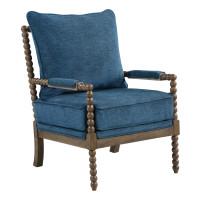 OSP Home Furnishings FLR-H16 Fletcher Spindle Chair in Navy Fabric with Brush Charcoal Finish